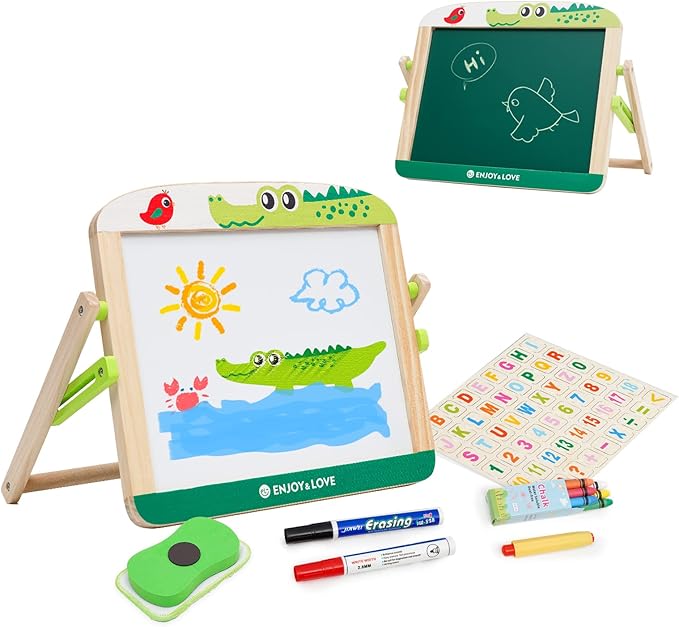 Easel for Kids Wooden Whiteboard & Chalkboard Easel Portable Kids Easel Dry Art Easel Double Sided Art Easel for Children 3 +Years Old