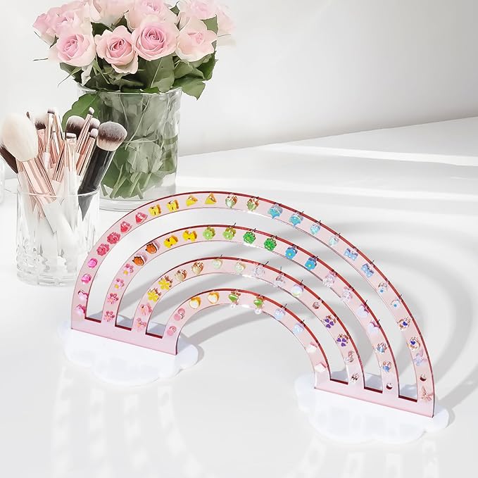 NiHome Mirror Finish Rose Gold Acrylic Earring Holder 74-Hole Rack for 37 Pairs - Versatile Storage Easy Assembly Cloud Shape Base Stylish Jewelry Organizer for Home Decor, Jewelry Display (1PC)