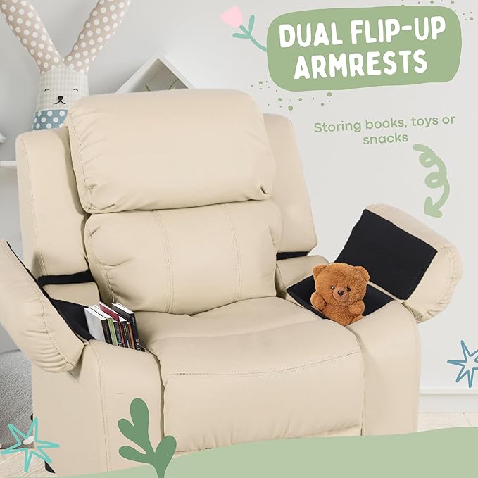Macaron Kids Reclining Chair Recliner Dual Storage Armrest Leather Sofa Toddler Youth Children Child Ages 2-8