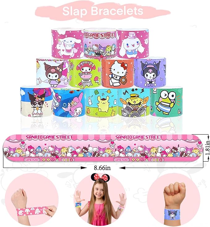 Cute Party Favors,Cute Birthday Party Supplies include 12Goodie Boxes, 12DIY Stickers, 12Slap Bracelets, 12Stamps, 12Keychains,Best Goodie Bags Stuffers for Kawaii Themed,Pinata Fillers,School Prizes