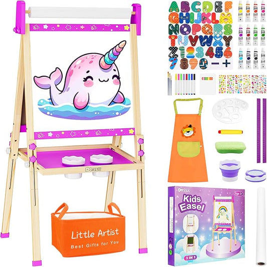 Easel for Kids,Toddler Toys for Ages 5-7,Stand Kids Art Easel White Board Dry Erase,Height Adjustable Double-Sided Magnetic Whiteboard and Chalk Board,4 5 6 Year Old Boys Girls Birthday Gifts