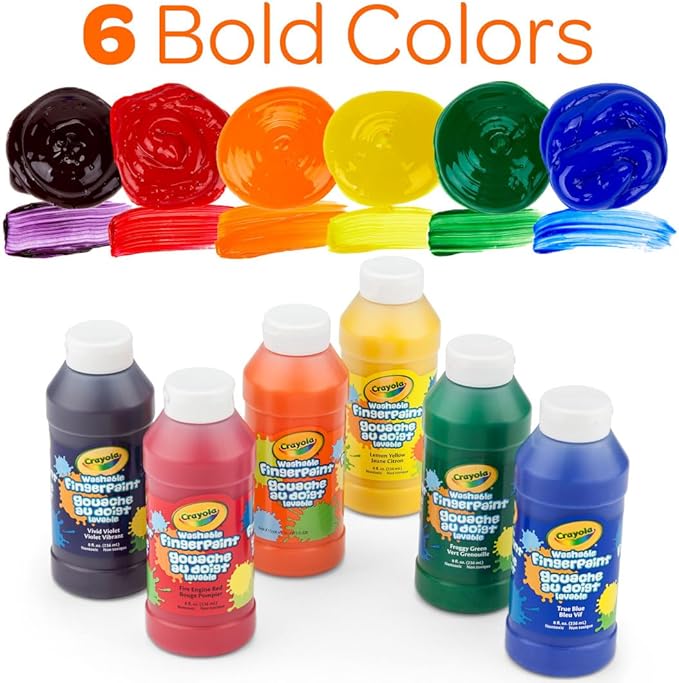 Crayola Washable Finger Paints (6ct), Toddler Paint Set, Finger Paint for Kids, Preschool Supplies for Teachers, Nontoxic [Amazon Exclusive]