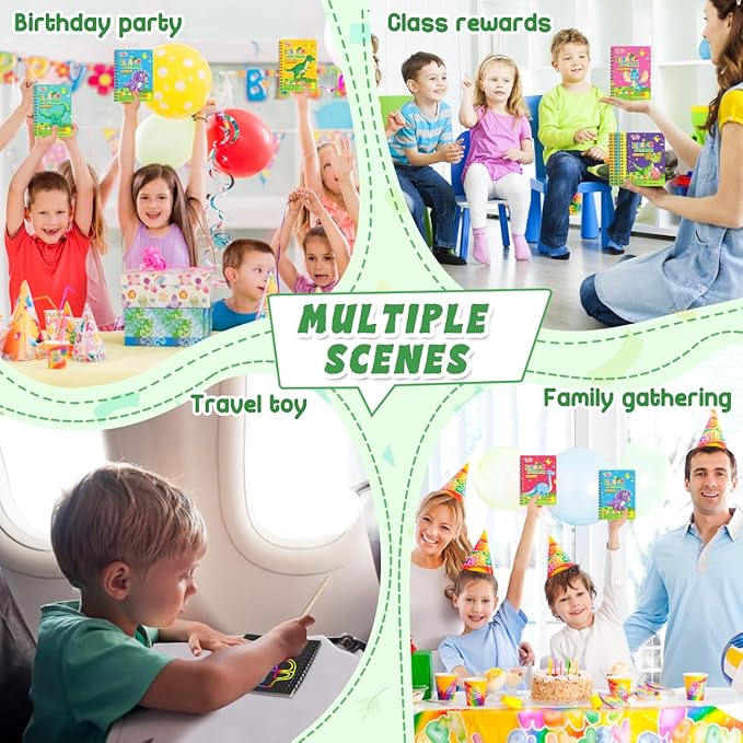 Party Favors Birthday Gifts for Kids: 24 Pack Scratch Art Notebook Party Favors for Kids Goodie Bags Stuffers Girls Boys Art Craft Kit Birthday Gifts for Classroom Prizes Christmas Gifts - Dinosaur