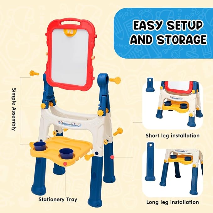 Easel for Kids, Kids Easel, Double-Sided Art Easel for Kid 3-4, Chalk Board Kid, Toddler Easel, White Board Kid, Kids Art Easel, Art Easel for Kids Age 4-8, Christmas Gifts for Kids, Red&Blue