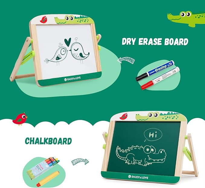 Easel for Kids Wooden Whiteboard & Chalkboard Easel Portable Kids Easel Dry Art Easel Double Sided Art Easel for Children 3 +Years Old