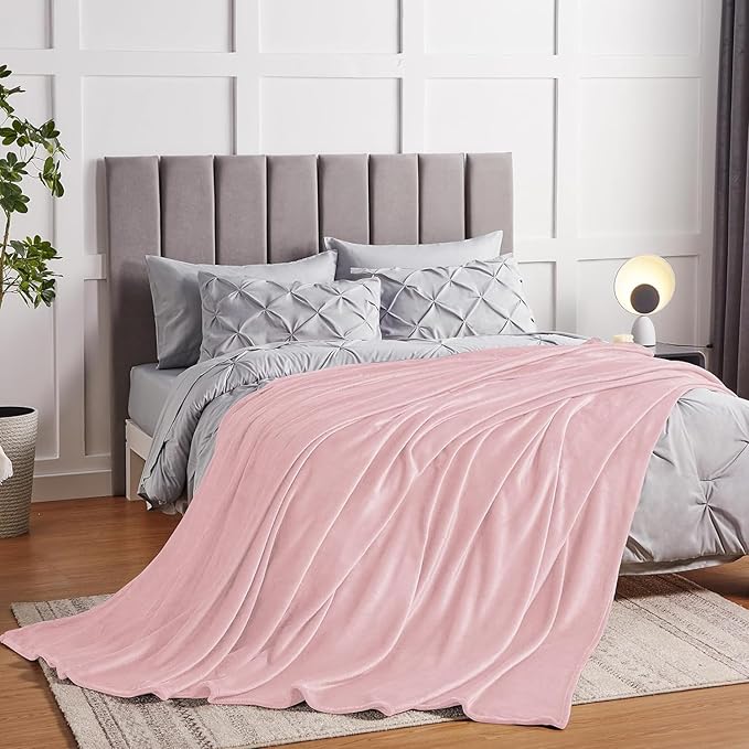CozyLux Fleece Bed Blankets Throw XL Size Pink - 300GSM Soft Lightweight Cozy Plush Fuzzy Microfiber Flannel Blanket for Travel Camping Chair and Sofa, 50x70 inches