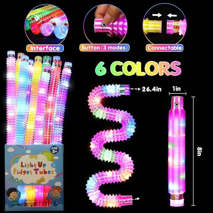 24 Pack Glow Sticks Bulk Party Favors for Kids 4-8-12, Light Up Pop Tubes Goodie Bags Stuffers for Kids, Glow Party Supplies Glow Bracelets Necklaces, New Year Valentines Day Decorations Gifts 2025