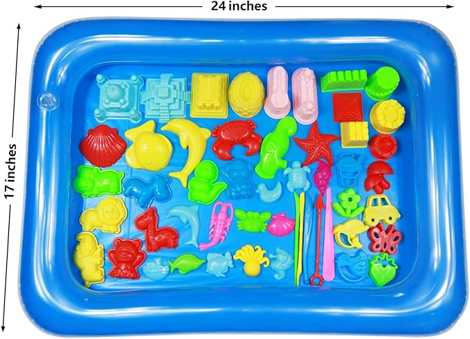 Play Sand Kit, 54Pcs Sandbox Toys Set for Boys Girls, 3lbs Magic Beige Sand, Mold Tools, Inflatable Tray, Storage Box, Funny Birthday Christmas Gift