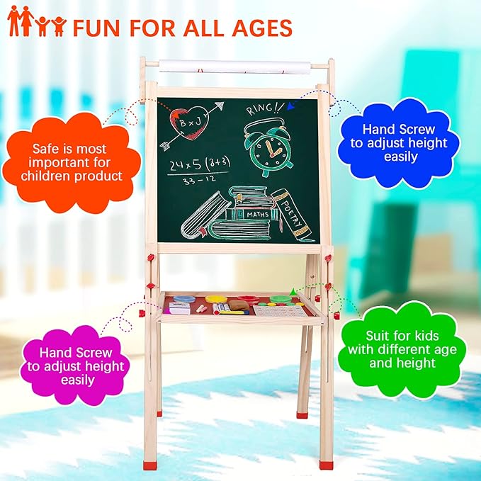 Ragstone Kids Easel Child Easel with Paper roll Double Sized Blackboard Chalkboard