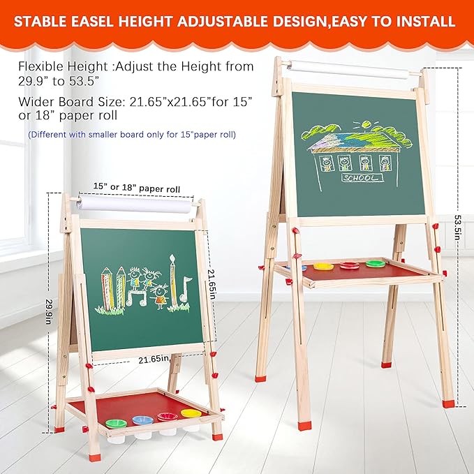 Ragstone Kids Easel Child Easel with Paper roll Double Sized Blackboard Chalkboard