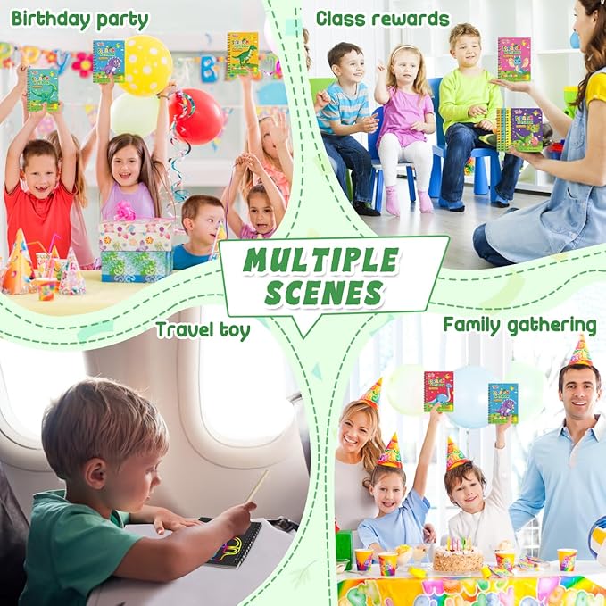 Party Favors Birthday Gifts for Kids: 16 Pack Scratch Art Notebook Party Favors for Kids Goodie Bags Stuffers Girls Boys Art Craft Kit Birthday Gifts for Classroom Prizes Christmas Gifts - Dinosaur