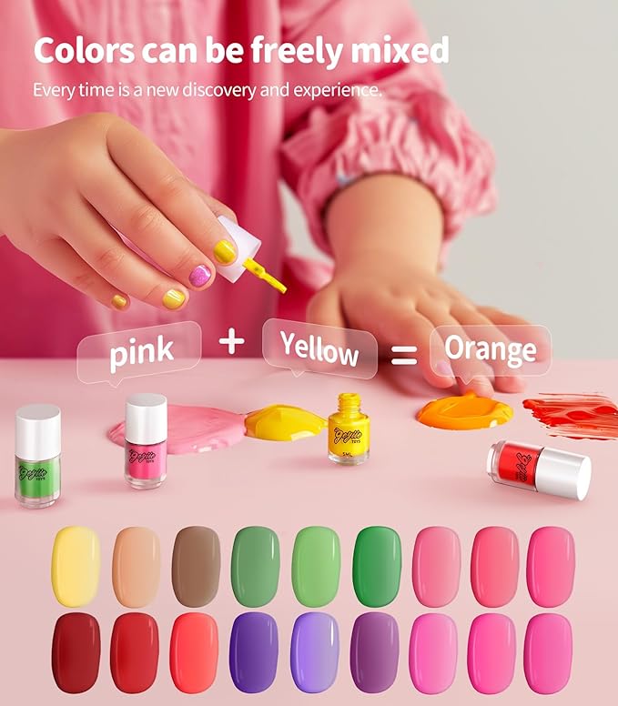 Geyiie Kids Nail Polish Set for Girls, Nail Salon Toys, Nail Decals for Nail Art for Little Girls, Kids Nail Kit with Storage Space, Fake Nails, Nail Dryer, Kids Makeup Kit as Party Favor Gifts