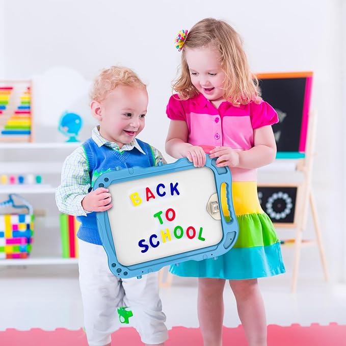 Easel for Kid, Double Sided Kids Art Easel with Magnetic Chalkboard & White Board, Adjustable Standing Painting Drawing Board for Toddler, Education Gift Toy for Boy Girls Age 3, 4, 5 (Blue+red)