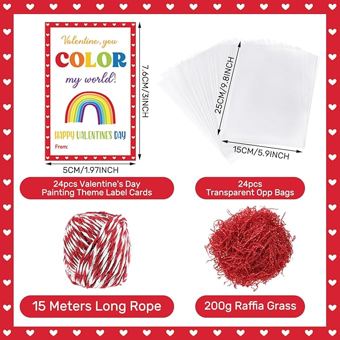 Wonderjune 146 Pcs Valentine's Day Mini Watercolor Paint Set with Easel, Valentines Gift Watercolor Painting Bulk 8 Colors Watercolor Paints with Cards for Party Art Supplies Beginner Painting