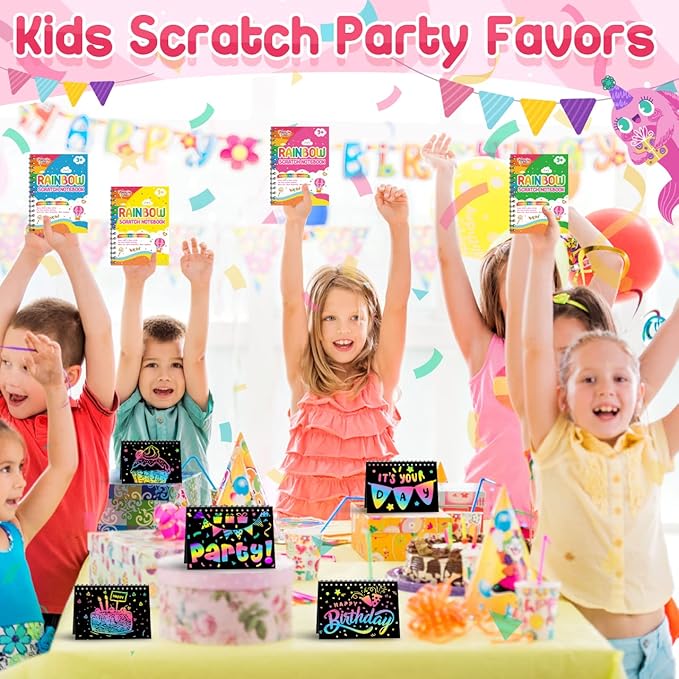 Party Favors for Kids: 48 Pack Rainbow Scratch Art Notebook Classroom School Supplies Bulk for Girls Boys Goodie Bags Stuffers, Return Gifts for Birthday Party Valentines Gift Kid Crafts