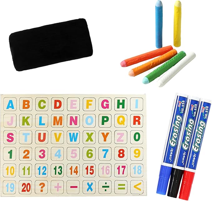 Easy Playhouse Wooden Table Top Easel for Children. Double Sided, White Board and Chalk Board. Chalk, Eraser, Markers, Alphabet, Stickers and Paper Roll. Age 3+