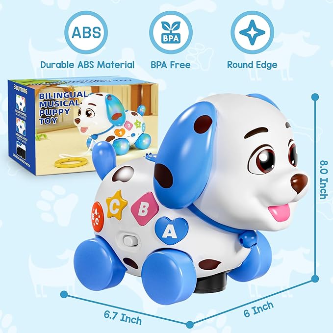 Musical Toy for 1 Year Old Boy Girl, Baby Toys 6-12-18 Months, Puppy Toddler Learning Toy for 1 Year Old Girl Gift, Bilingual Educational Toy with Music Light, 1st Birthday Gift for Toddlers 1-2