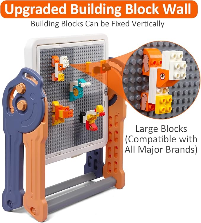 Easel for Kids, Foldable Toddler Easel with Building Block Table, Kids Standing Art Easel with Painting Accessories, Dry Erase Board Magnetic Whiteboard for Kids Toddlers Boys Girls