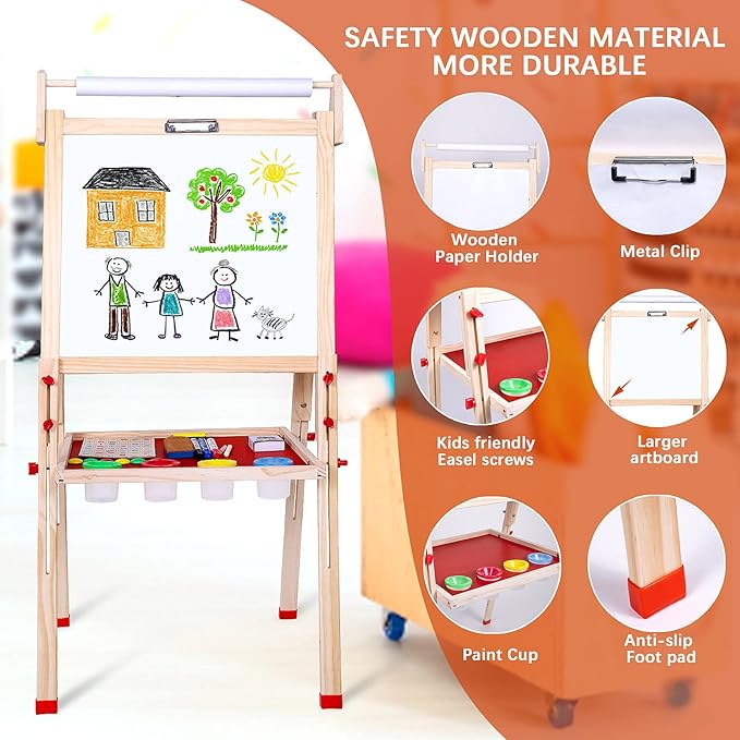 Ragstone Kids Easel Child Easel with Paper roll Double Sized Blackboard Chalkboard