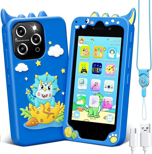 Kids Smart Phone for Boys, 4.0" Touchscreen Learning Music Puzzle-Games Toddler Phone for Kids Ages 3-9, Dual Camera，Built-in 8G SD Card Kids Phone Toy, Gifts for Kids Cell Phone Toy, Light Blue