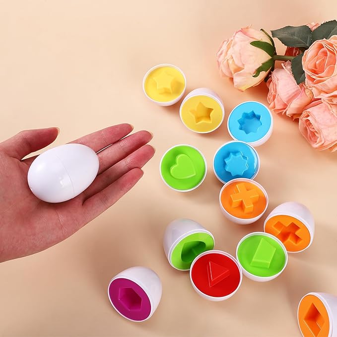 Matching Eggs 12 pcs Set Easter Eggs - Educational Color & Shape Recognition Sortere Skills Study Toys, Montessori Toys, STEM Educational Toy Gift for Toddler 1 2 3 Year Old