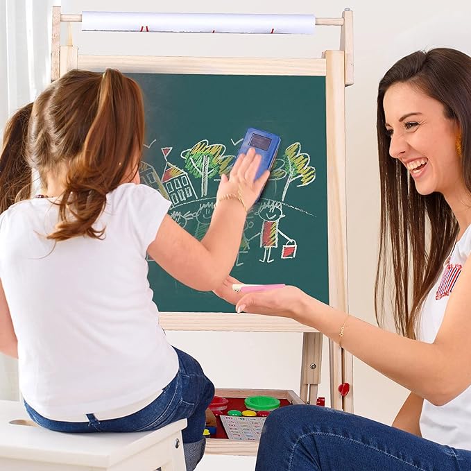 Ragstone Kids Easel Child Easel with Paper roll Double Sized Blackboard Chalkboard