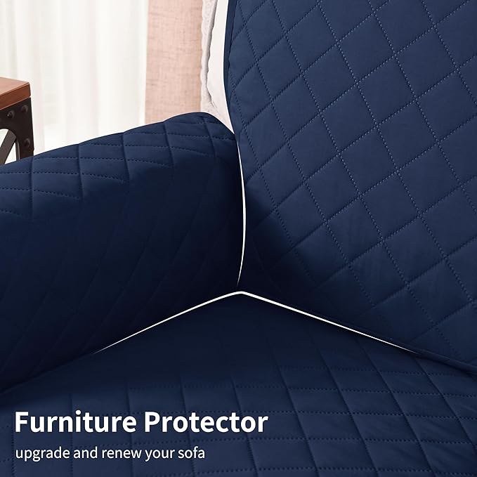 CHUN YI Couch Cover, Water Resistant Slipcover for 3 Cushion Sofa, Reversible Washable Sofa Cover with Adjustable Strap Storage Pocket for Living Room Dog Pet (Sofa, Navy)