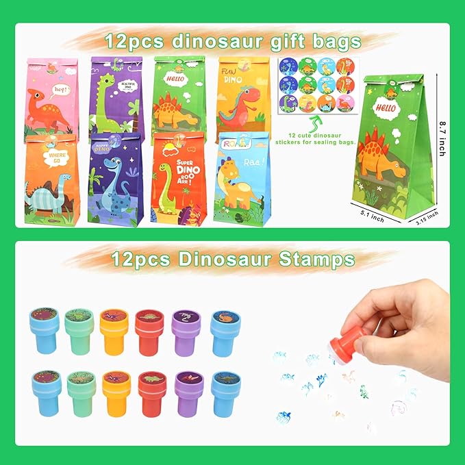 Dinosaur Party Favors, Dinosaur Party Supplies, Dinosaur Goodie Bags for Kids Birthday, Dinosaur Gifts Bags Fillers Pinata Stuffers Toys for Birthday Party, Treasure Box Prizes and Return Gifts
