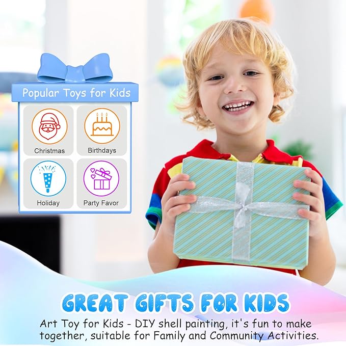 Kids Sea Shell Painting Kit, Arts & Crafts Gifts for Boys Girls, DIY Creative Activity Art Toys with Refrigerator Magnets, Kids Christmas Birthday Gifts Children Toys for Ages 5 6 7 8 9 10 Year Olds
