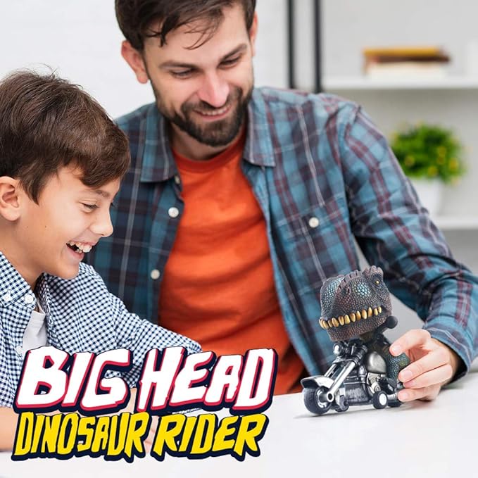 DINOBROS Dinosaur Toy Cars 2 Pack Friction Powered Motorcycle Game T-Rex and Triceratops Monster Dino Toys for Boys Age 3,4,5,6,7