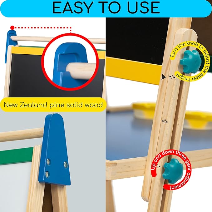 MEEDEN Art Easel for Kids: Wooden Painting Kids Easel with Paper Rolls - Magnetic Easel for Toddlers with Chalkboard & Deluxe Accessories