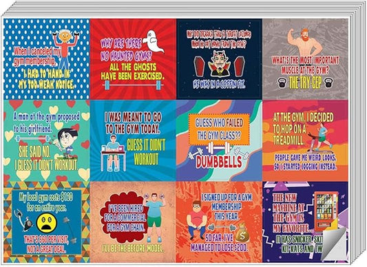 Creanoso at The Gym Funny Workout Jokes Stickers (10-Sheets) – Total 120 pcs (10 X 12pcs) Individual Small Size 2.1 x 2. Inches, Cool Themes Designs - Decal Art for Boys & Girls, Children, Teens