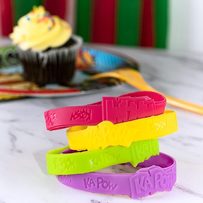 24 Assorted Superhero Comic Quotes & Sayings Colorful Rubber Jelly Bracelets for Children Birthdays, Party Favors, Kid's Goody Bags By Super Z Outlet