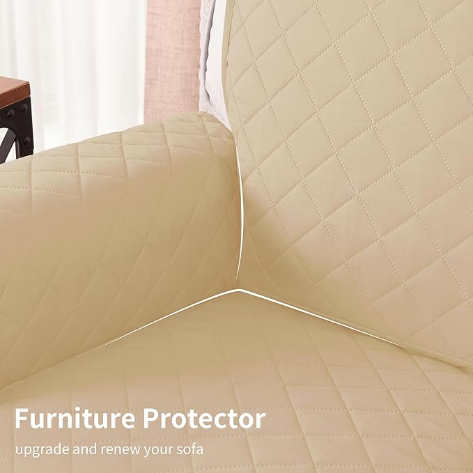 CHUN YI Oversized Couch Cover, Water Resistant Sofa Cover Slipcover for 4 Cushion Sofa, Washable with Adjustable Strap Storage Pocket for Living Room Dog Pet (Oversized Sofa, Sand)