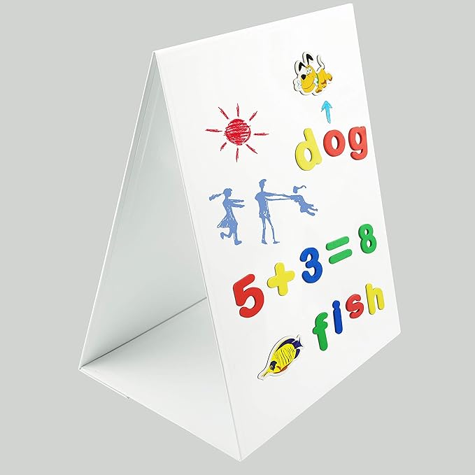 Magnetic Tabletop Desktop Easel &Whiteboard with Bonus 8X Dry Erase Markers. Double Sided and Self-Standing (16” X 12.5”)