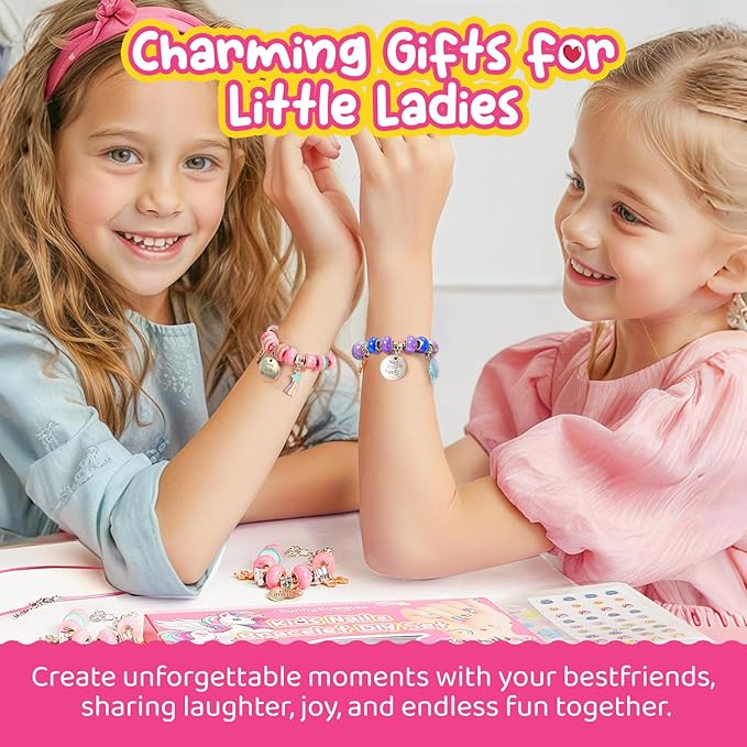 Kids Toys Bracelet Making Kit, Charms Jewelry Kit for Girls Kid Makeup Toy, Friendship Bracelet Necklace Set for Children Toddler, Arts and Crafts for 4 5 6 7 8 9 10 11 12 Years Old Girl Birthday Gift