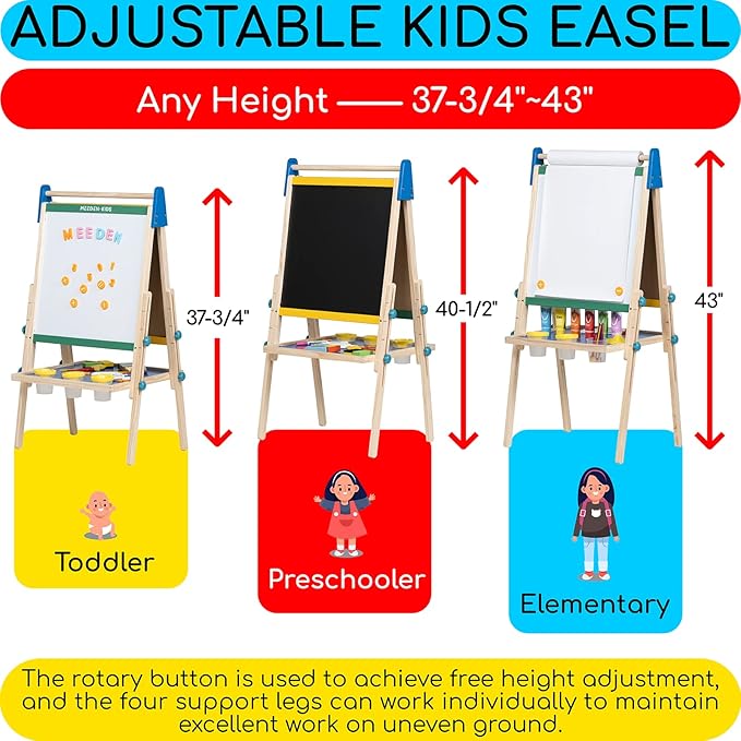 MEEDEN Art Easel for Kids: Wooden Painting Kids Easel with Paper Rolls - Magnetic Easel for Toddlers with Chalkboard & Deluxe Accessories