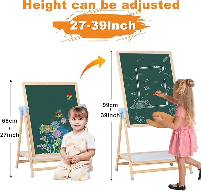 Easel for Kids, Weudear Kids Easel Double Sided Wooden Easel Standing, 4 in 1 White Board & Magnetic Drawing Board & Tabletop Easel, Art Easel for Kids 3-4 4-8 9-12 Height Adjustable 22-39inch