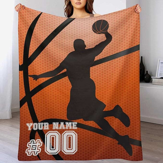 Custom Basketball Blanket - Soft Flannel Sports Basketball Blankets for Teens Adults Women Men Basketball Lovers - Warm Basketball Throw Blankets for All Season Lap, Chair, Sofa, Couch, Bed - 80"x60"