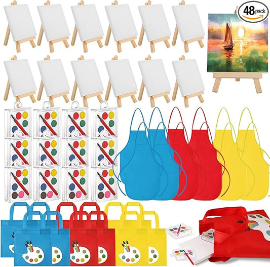 DreamdaMoonnly Watercolor Painting Supplies Set of 12 Mini Painting Kit - Mini Paint Set Canvas with Easel Tote Bags Aprons - Kids Painting Set Art Party Favors for Kids Birthday
