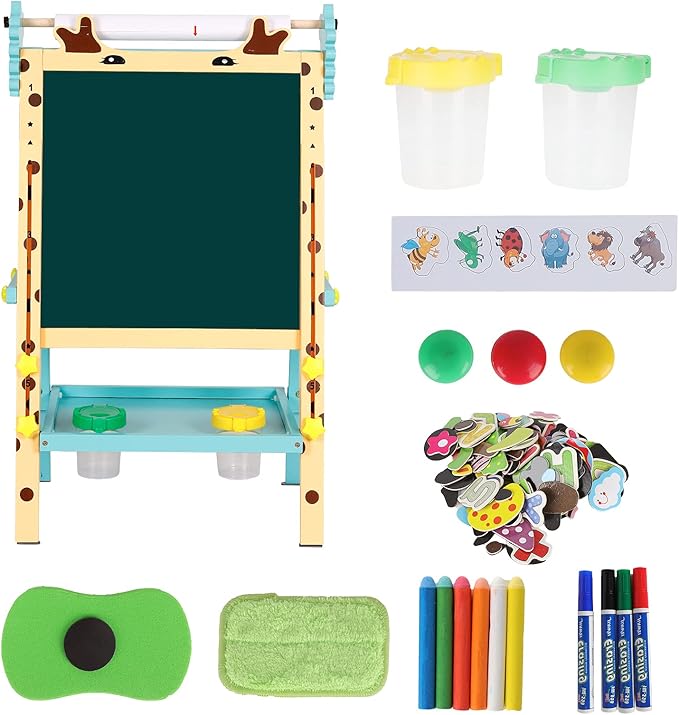 Double-Sided Whiteboard & Chalkboard Adjustable Kids Art Easel Standing Easel with Other Accessories for Kids and Toddlers