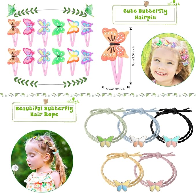 XunYee 178 Pcs Butterfly Party Favors for Girls Fairy Birthday Party Supplies, Butterfly Keychain Bulk Hairpins Stickers Flying Butterfly Bracelet Necklace Ring Organza Bags for Girls Gift Decor