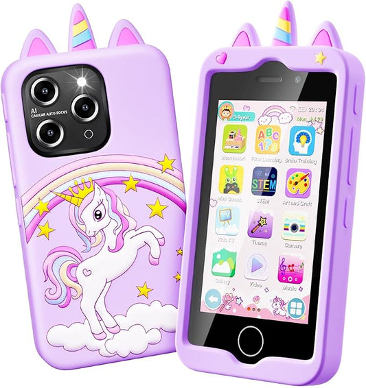 Kids Smart Phone for Girls, 4.0" Touchscreen Learning Music Puzzle-games Toddler Phone for Kids Ages 3-9, Dual Camera，Built-in 8G SD Card Kids Phone Toy, Birthday Gifts for Kids Cell Phone Toy, Purple