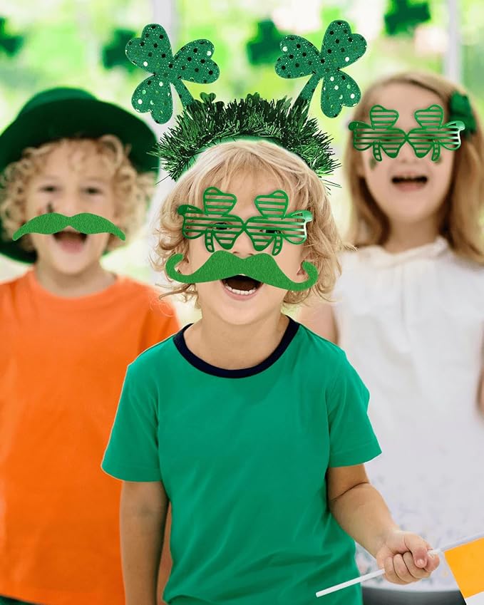 St. Patrick's Day Party Favor Set, St. Patrick's Day Novelty Jewelry Assortment with Headband Necklace Bracelet Glasses Tattoo Stickers Accessories Kiss Me I'm Irish Sash for Irish Party Décor