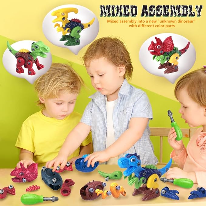 Dinosaur Toys for 3, 4, 5, 6, 7 Year Old Boys, Take Apart Toys with Electric Drill for Kids, STEM Educational Construction Building Toys, Ideal Xmas Birthday Gift, Incl Tyrannosaurus Rex Triceratop