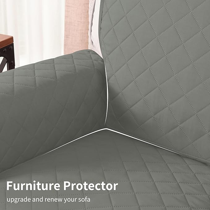 CHUN YI Oversized Couch Cover, Water Resistant Sofa Cover Slipcover for 4 Cushion Sofa, Washable with Adjustable Strap Storage Pocket for Living Room Dog Pet (Oversized Sofa, Light Grey)