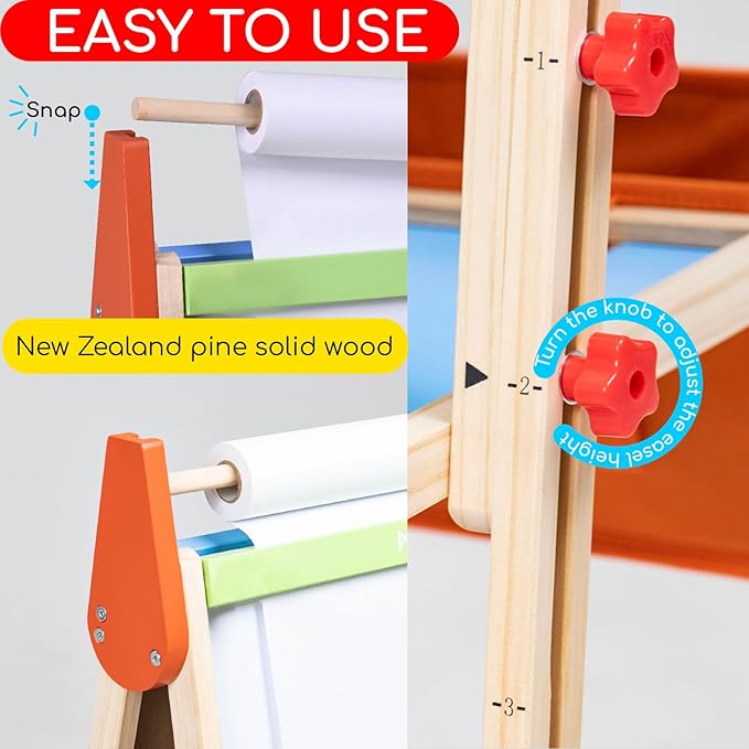 MEEDEN Wooden Art Easel for Kids: Double-Sided Painting Kids Easel for Toddlers with Paper Rolls - Magnetic Easel with Chalkboard & Deluxe Accessories