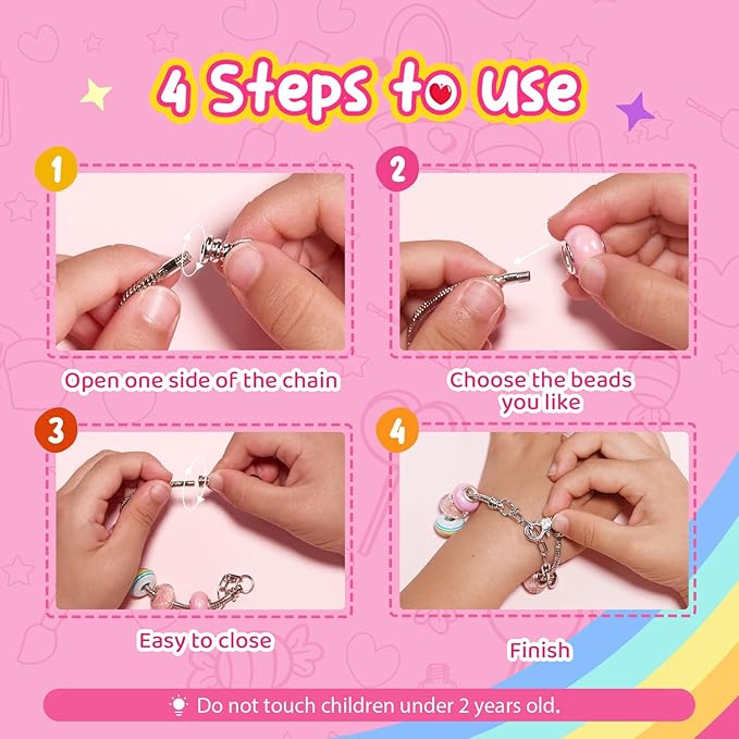 Kids Toys Bracelet Making Kit, Charms Jewelry Kit for Girls Kid Makeup Toy, Friendship Bracelet Necklace Set for Children Toddler, Arts and Crafts for 4 5 6 7 8 9 10 11 12 Years Old Girl Birthday Gift