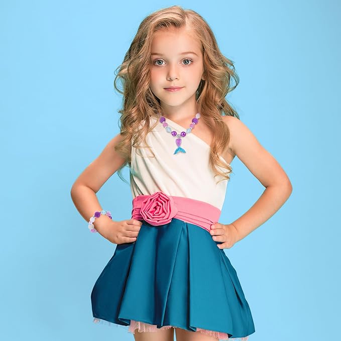 Sumind 6 Sets Play Jewelry for Little Girls Princess Necklace Bracelet Set Includes Kid Beaded Necklace Bracelet for Toddler Christmas Birthday Party Favors Cosplay(Heart, Flower Style)