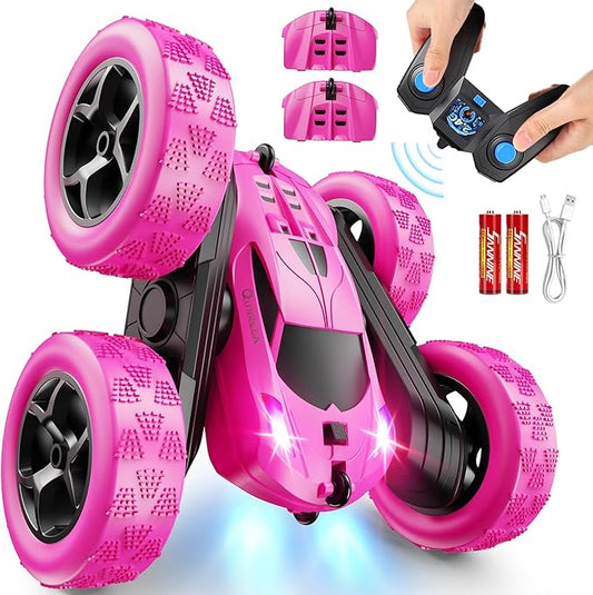 RC Cars, Rose Remote Control Car for Girls, 2.4 GHZ Double Sided RC Stunt Car 360° Rotating Remote Control Crawler with Headlights Car Toys for 6 7 8 9 10 11 12 Girls Birthday